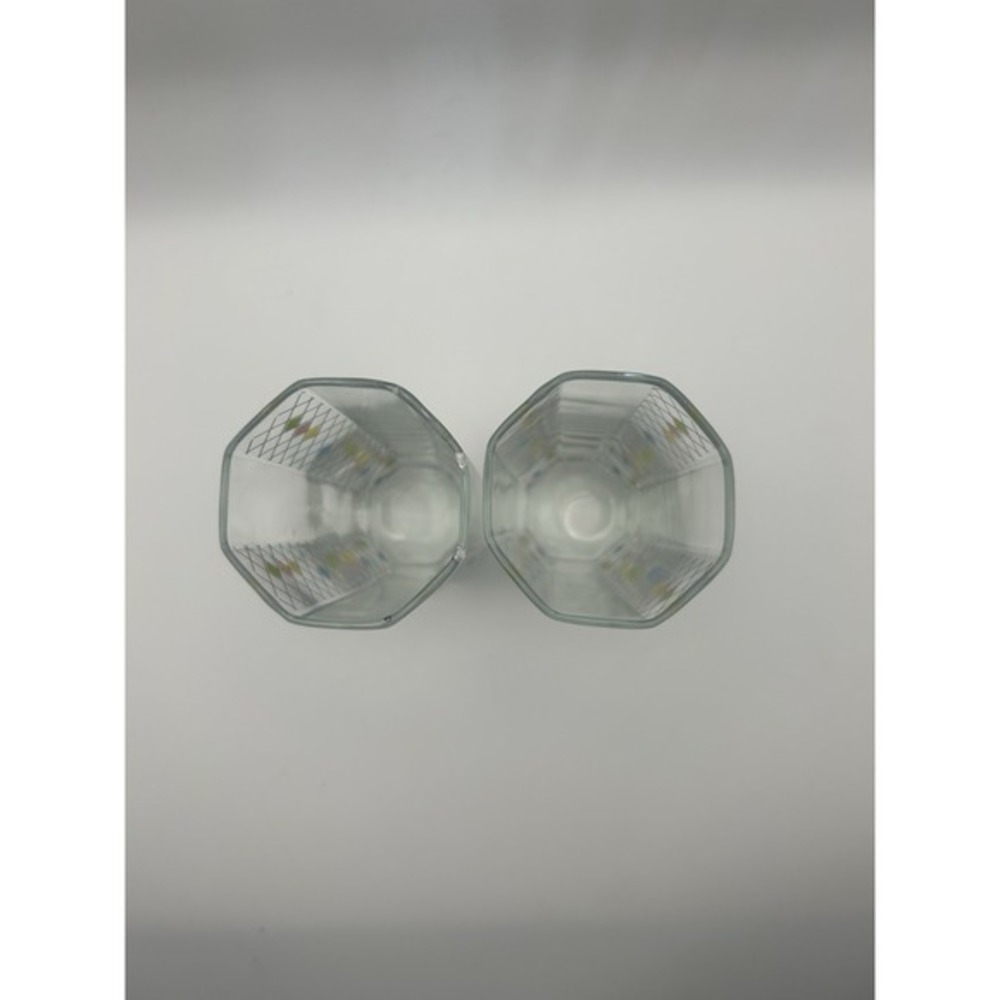 MCM Clear Glass Highball Tumblers with Multicolor Diamond Pattern (Pair) - Picture 4 of 8